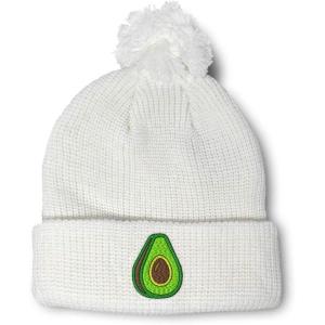 imageSpeedy Pros Pom Pom Beanies for Women Avocado Fruit Style A Embroidery Skull Cap Winter Hats for Men Acrylic 1 SizeWhite Design Only