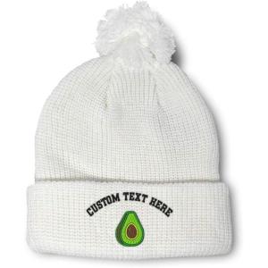 imageSpeedy Pros Pom Pom Beanies for Women Avocado Fruit Style A Embroidery Skull Cap Winter Hats for Men Acrylic 1 SizeWhite Personalized Text Here