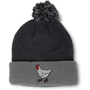 imageCustom Pom Pom Beanies for Women Farm Chicken Embroidery Skull Cap Bird Winter Hats for Men Acrylic 1 SizeBlack Grey Design Only