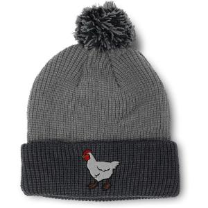 imageCustom Pom Pom Beanies for Women Farm Chicken Embroidery Skull Cap Bird Winter Hats for Men Acrylic 1 SizeGrey Black Design Only