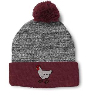 imageCustom Pom Pom Beanies for Women Farm Chicken Embroidery Skull Cap Bird Winter Hats for Men Acrylic 1 SizeHeather Gray Burgundy Design Only
