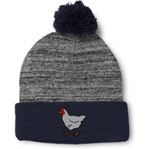 imageCustom Pom Pom Beanies for Women Farm Chicken Embroidery Skull Cap Bird Winter Hats for Men Acrylic 1 SizeHeather Gray Navy Design Only