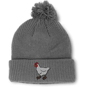 imageCustom Pom Pom Beanies for Women Farm Chicken Embroidery Skull Cap Bird Winter Hats for Men Acrylic 1 SizeLight Grey Design Only