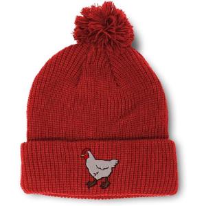 imageCustom Pom Pom Beanies for Women Farm Chicken Embroidery Skull Cap Bird Winter Hats for Men Acrylic 1 SizeRed Design Only