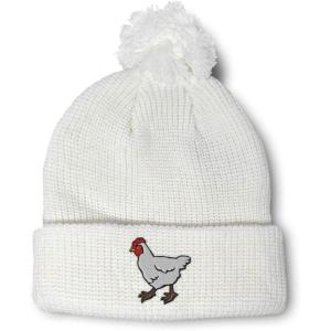 imageCustom Pom Pom Beanies for Women Farm Chicken Embroidery Skull Cap Bird Winter Hats for Men Acrylic 1 SizeWhite Design Only