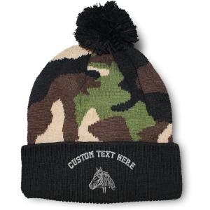 imageCustom Pom Pom Beanies for Women Horse Riding Equestrian Embroidery Skull Cap Winter Hats for Men 1 SizeCamo Personalized Text Here