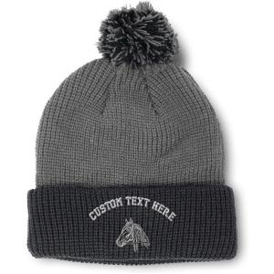 imageCustom Pom Pom Beanies for Women Horse Riding Equestrian Embroidery Skull Cap Winter Hats for Men 1 SizeGrey Black Personalized Text Here