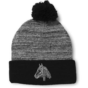 imageCustom Pom Pom Beanies for Women Horse Riding Equestrian Embroidery Skull Cap Winter Hats for Men 1 SizeHeather Gray Black Design Only