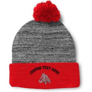 imageCustom Pom Pom Beanies for Women Horse Riding Equestrian Embroidery Skull Cap Winter Hats for Men 1 SizeHeather Gray Red Personalized Text Here
