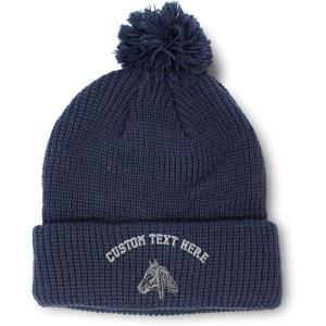 imageCustom Pom Pom Beanies for Women Horse Riding Equestrian Embroidery Skull Cap Winter Hats for Men 1 SizeNavy Personalized Text Here