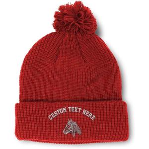 imageCustom Pom Pom Beanies for Women Horse Riding Equestrian Embroidery Skull Cap Winter Hats for Men 1 SizeRed Personalized Text Here