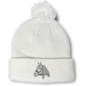 imageCustom Pom Pom Beanies for Women Horse Riding Equestrian Embroidery Skull Cap Winter Hats for Men 1 SizeWhite Design Only