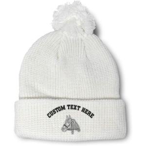 imageCustom Pom Pom Beanies for Women Horse Riding Equestrian Embroidery Skull Cap Winter Hats for Men 1 SizeWhite Personalized Text Here