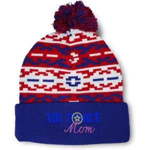 imagePom Pom Beanies for Women Air Force Mom Embroidery Skull Cap Family Winter Hats for Men Acrylic 1 SizeAmerican Pixel Design Only