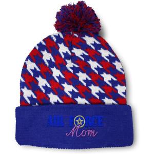 imagePom Pom Beanies for Women Air Force Mom Embroidery Skull Cap Family Winter Hats for Men Acrylic 1 SizeAmerican Stars Design Only