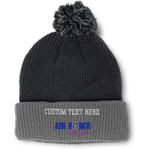 imagePom Pom Beanies for Women Air Force Mom Embroidery Skull Cap Family Winter Hats for Men Acrylic 1 SizeBlack Grey Personalized Text Here