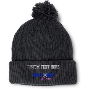 imagePom Pom Beanies for Women Air Force Mom Embroidery Skull Cap Family Winter Hats for Men Acrylic 1 SizeBlack Personalized Text Here