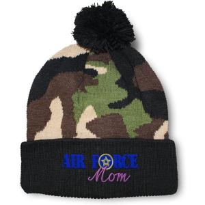 imagePom Pom Beanies for Women Air Force Mom Embroidery Skull Cap Family Winter Hats for Men Acrylic 1 SizeCamo Design Only
