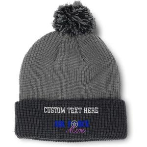 imagePom Pom Beanies for Women Air Force Mom Embroidery Skull Cap Family Winter Hats for Men Acrylic 1 SizeGrey Black Personalized Text Here