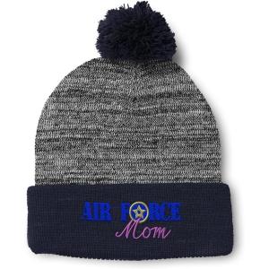 imagePom Pom Beanies for Women Air Force Mom Embroidery Skull Cap Family Winter Hats for Men Acrylic 1 SizeHeather Gray Navy Design Only