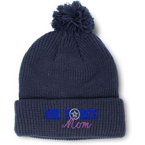 imagePom Pom Beanies for Women Air Force Mom Embroidery Skull Cap Family Winter Hats for Men Acrylic 1 SizeNavy Design Only