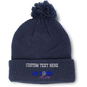 imagePom Pom Beanies for Women Air Force Mom Embroidery Skull Cap Family Winter Hats for Men Acrylic 1 SizeNavy Personalized Text Here