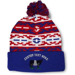 imageSpeedy Pros Pom Pom Beanies for Women Belted Galloway Embroidery Skull Cap Winter Hats for Men Acrylic 1 SizeAmerican Pixel Personalized Text Here