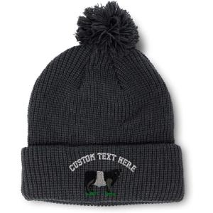 imageSpeedy Pros Pom Pom Beanies for Women Belted Galloway Embroidery Skull Cap Winter Hats for Men Acrylic 1 SizeBlack Personalized Text Here