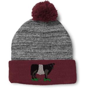 imageSpeedy Pros Pom Pom Beanies for Women Belted Galloway Embroidery Skull Cap Winter Hats for Men Acrylic 1 SizeHeather Gray Burgundy Design Only
