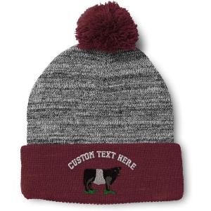 imageSpeedy Pros Pom Pom Beanies for Women Belted Galloway Embroidery Skull Cap Winter Hats for Men Acrylic 1 SizeHeather Gray Burgundy Personalized Text Here