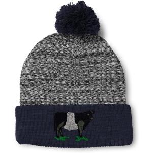 imageSpeedy Pros Pom Pom Beanies for Women Belted Galloway Embroidery Skull Cap Winter Hats for Men Acrylic 1 SizeHeather Gray Navy Design Only