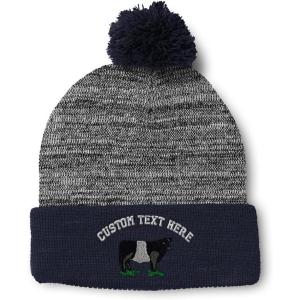 imageSpeedy Pros Pom Pom Beanies for Women Belted Galloway Embroidery Skull Cap Winter Hats for Men Acrylic 1 SizeHeather Gray Navy Personalized Text Here