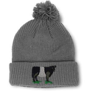 imageSpeedy Pros Pom Pom Beanies for Women Belted Galloway Embroidery Skull Cap Winter Hats for Men Acrylic 1 SizeLight Grey Design Only