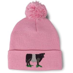 imageSpeedy Pros Pom Pom Beanies for Women Belted Galloway Embroidery Skull Cap Winter Hats for Men Acrylic 1 SizeSoft Pink Design Only