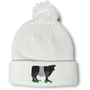 imageSpeedy Pros Pom Pom Beanies for Women Belted Galloway Embroidery Skull Cap Winter Hats for Men Acrylic 1 SizeWhite Design Only