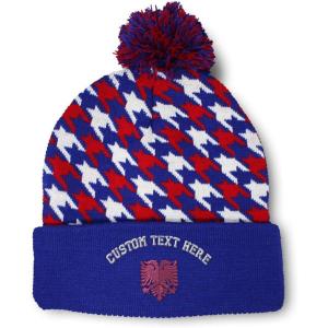 imageCustom Pom Pom Beanies for Women Pink Albanian Eagle Albania Embroidery Skull Cap Flags Acrylic 1 SizeAmerican Stars Personalized Text Here