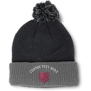 imageCustom Pom Pom Beanies for Women Pink Albanian Eagle Albania Embroidery Skull Cap Flags Acrylic 1 SizeBlack Grey Personalized Text Here
