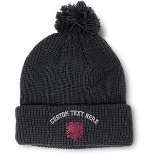 imageCustom Pom Pom Beanies for Women Pink Albanian Eagle Albania Embroidery Skull Cap Flags Acrylic 1 SizeBlack Personalized Text Here