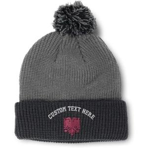 imageCustom Pom Pom Beanies for Women Pink Albanian Eagle Albania Embroidery Skull Cap Flags Acrylic 1 SizeGrey Black Personalized Text Here