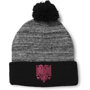 imageCustom Pom Pom Beanies for Women Pink Albanian Eagle Albania Embroidery Skull Cap Flags Acrylic 1 SizeHeather Gray Black Design Only