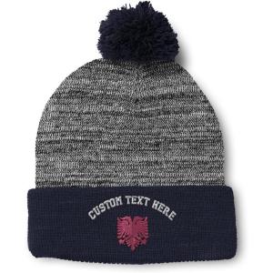 imageCustom Pom Pom Beanies for Women Pink Albanian Eagle Albania Embroidery Skull Cap Flags Acrylic 1 SizeHeather Gray Navy Personalized Text Here
