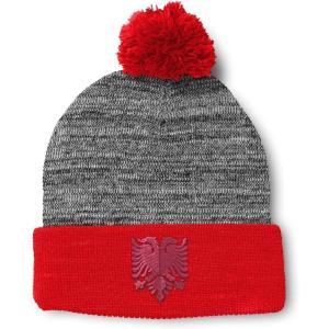 imageCustom Pom Pom Beanies for Women Pink Albanian Eagle Albania Embroidery Skull Cap Flags Acrylic 1 SizeHeather Gray Red Design Only