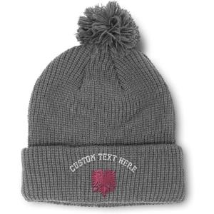 imageCustom Pom Pom Beanies for Women Pink Albanian Eagle Albania Embroidery Skull Cap Flags Acrylic 1 SizeLight Grey Personalized Text Here