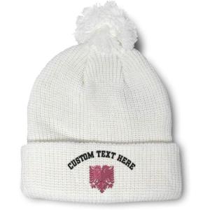 imageCustom Pom Pom Beanies for Women Pink Albanian Eagle Albania Embroidery Skull Cap Flags Acrylic 1 SizeWhite Personalized Text Here