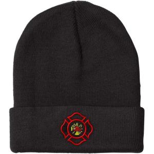 imageBeanies for Men Maltese Cross Firefighter Embroidery Logo Winter Hats for Women Acrylic Skull Cap 1 SizeBlack Design Only