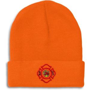 imageBeanies for Men Maltese Cross Firefighter Embroidery Logo Winter Hats for Women Acrylic Skull Cap 1 SizeOrange Design Only