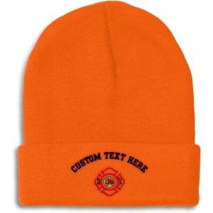 imageBeanies for Men Maltese Cross Firefighter Embroidery Logo Winter Hats for Women Acrylic Skull Cap 1 SizeOrange Personalized Text Here