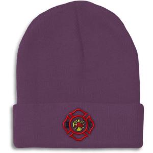 imageBeanies for Men Maltese Cross Firefighter Embroidery Logo Winter Hats for Women Acrylic Skull Cap 1 SizePurple Design Only