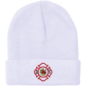 imageBeanies for Men Maltese Cross Firefighter Embroidery Logo Winter Hats for Women Acrylic Skull Cap 1 SizeWhite Design Only