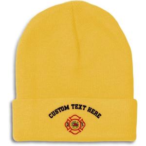 imageBeanies for Men Maltese Cross Firefighter Embroidery Logo Winter Hats for Women Acrylic Skull Cap 1 SizeYellow Personalized Text Here